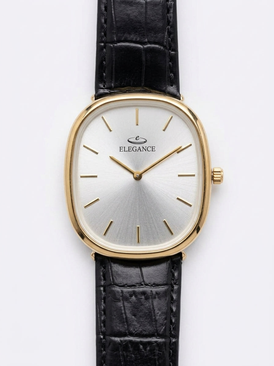 Elegance Classic Gold Men's Dress Watch with Black Croc Leather Strap