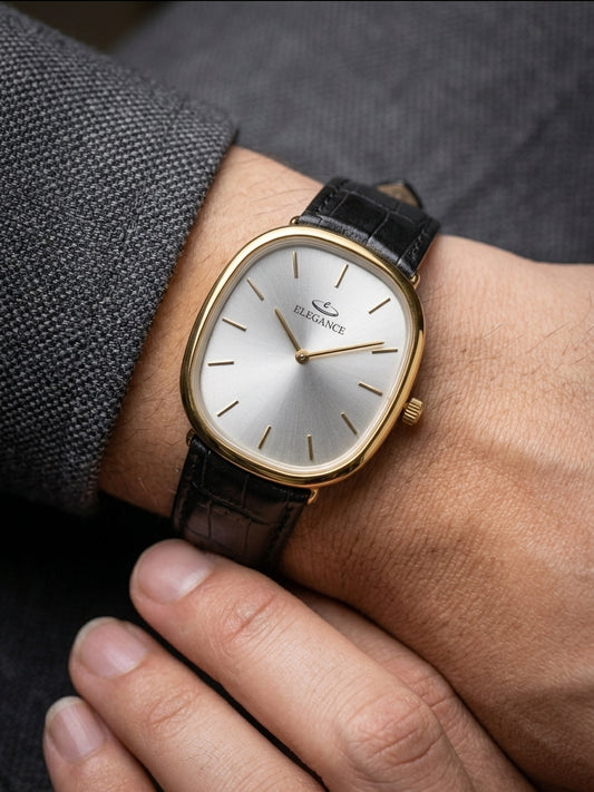 Elegance Classic Gold Men's Dress Watch with Black Croc Leather Strap