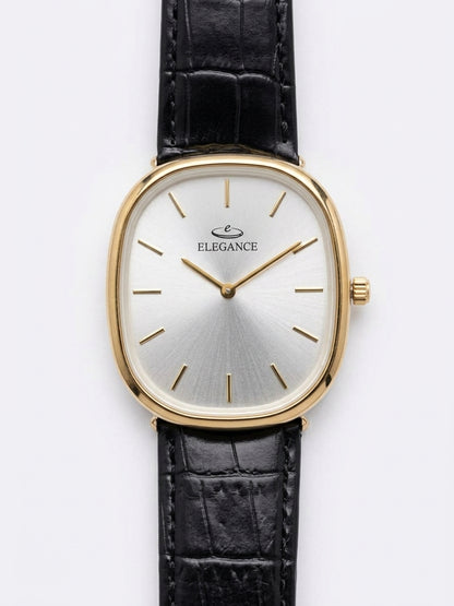 Elegance Classic Gold Men's Dress Watch with Black Croc Leather Strap