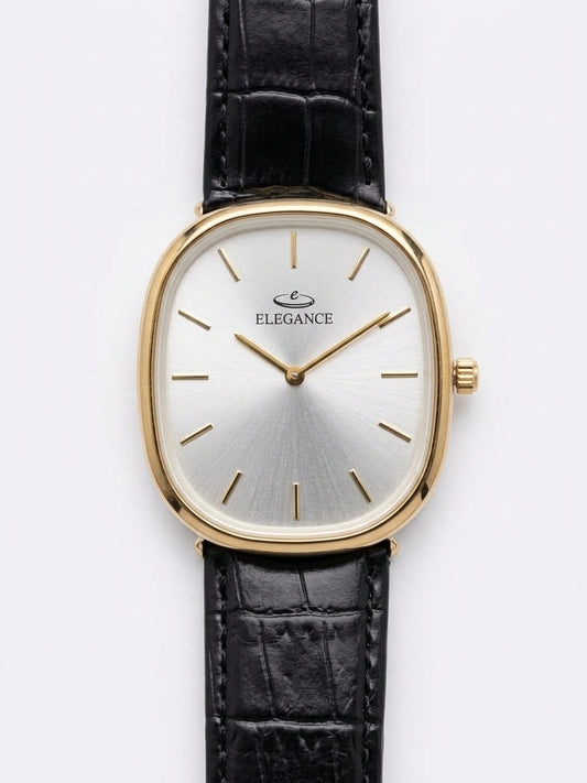 Elegance Classic Gold Men's Dress Watch with Black Croc Leather Strap